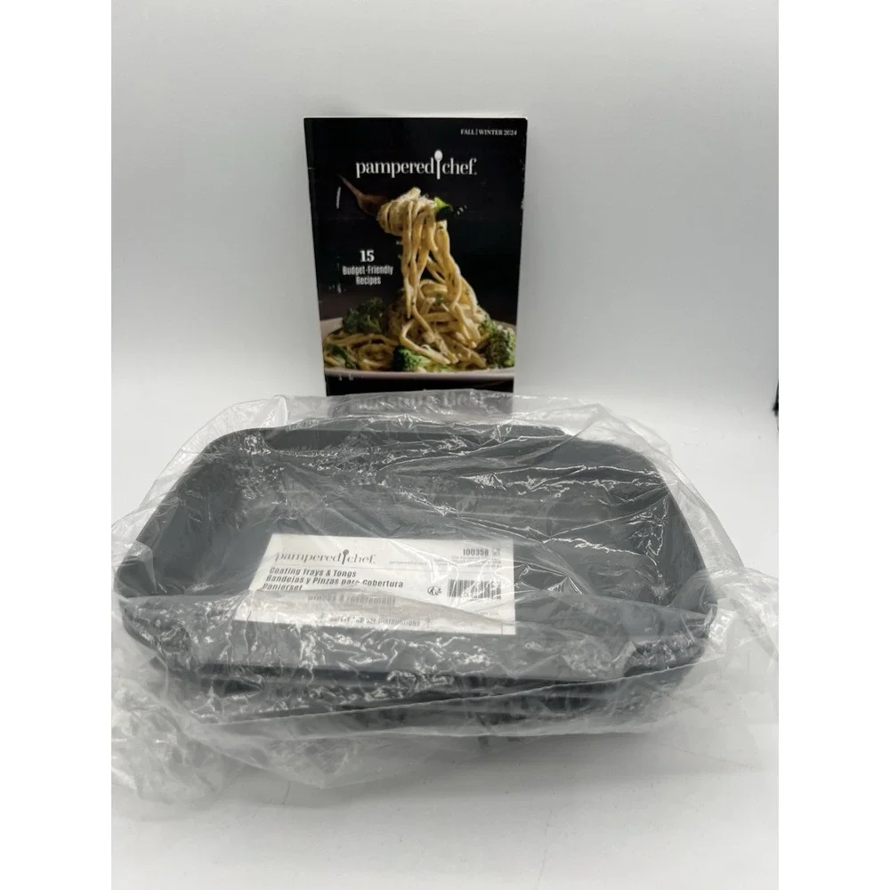 🍗 Pampered Chef Set of‎ 3 Coating Trays + Recipe Booklet • NIP 🍗